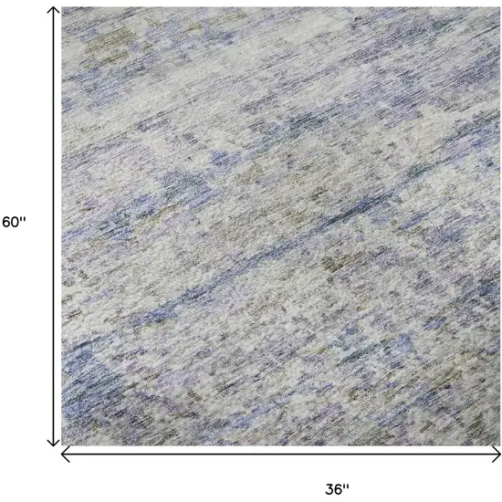 Blue And Beige Striped Washable Area Rug With UV Protection Photo 9