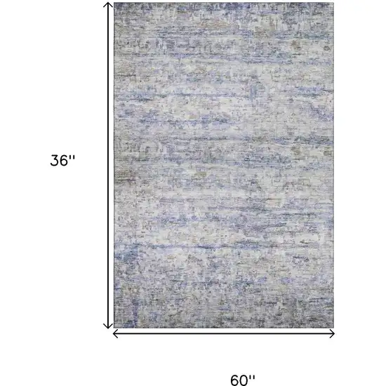 Blue And Beige Striped Washable Area Rug With UV Protection Photo 9