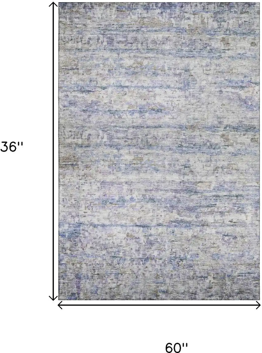 Blue And Beige Striped Washable Area Rug With UV Protection Photo 9