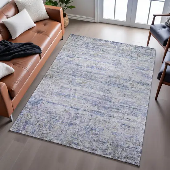 Blue And Beige Striped Washable Area Rug With UV Protection Photo 4