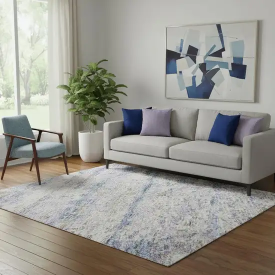 Blue And Beige Striped Washable Area Rug With UV Protection Photo 2