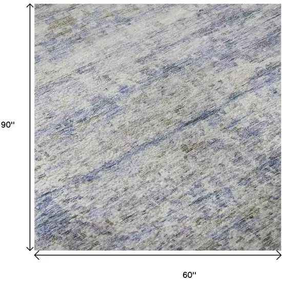 Blue And Beige Striped Washable Area Rug With UV Protection Photo 9