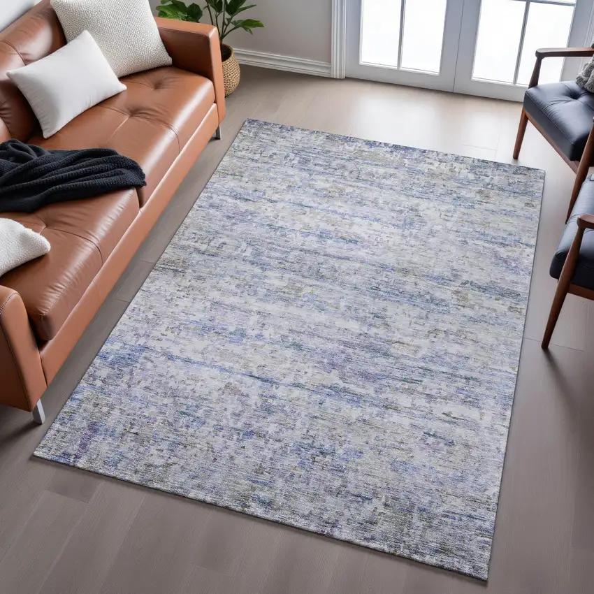 Blue And Beige Striped Washable Area Rug With UV Protection Photo 4