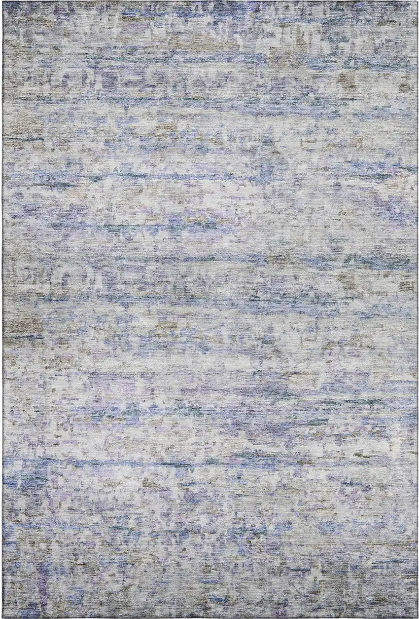 Blue And Beige Striped Washable Area Rug With UV Protection Photo 5