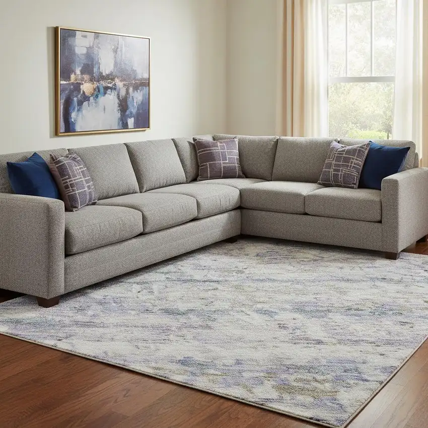 Blue And Beige Striped Washable Area Rug With UV Protection Photo 2