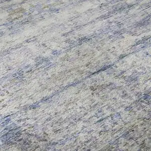 Photo of Blue And Beige Striped Washable Area Rug With UV Protection