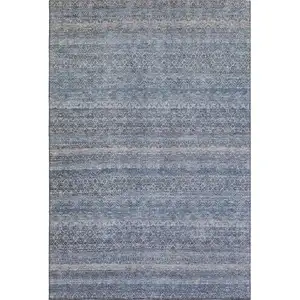 Photo of Blue And Beige Striped Washable Area Rug With UV Protection