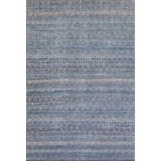 Blue And Beige Striped Washable Area Rug With UV Protection Photo 1