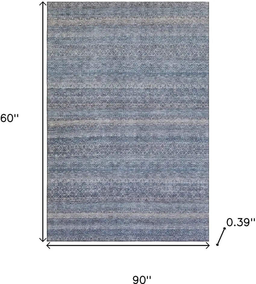 Blue And Beige Striped Washable Area Rug With UV Protection Photo 9