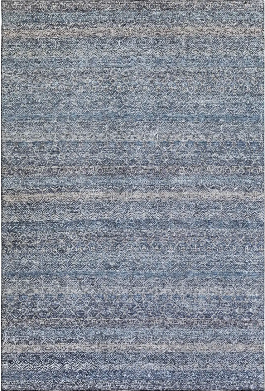 Blue And Beige Striped Washable Area Rug With UV Protection Photo 1