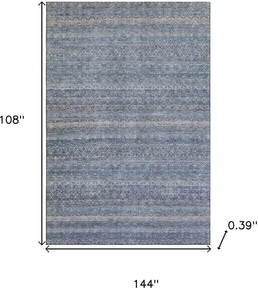 Blue And Beige Striped Washable Area Rug With UV Protection Photo 9