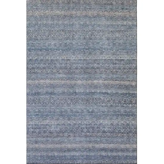 Blue And Beige Striped Washable Area Rug With UV Protection Photo 4