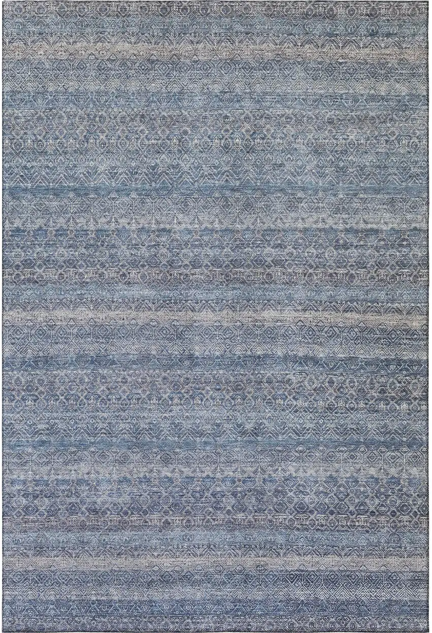 Blue And Beige Striped Washable Area Rug With UV Protection Photo 4