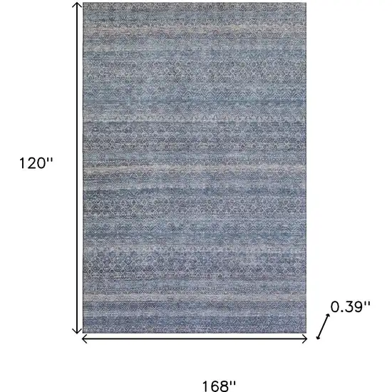 Blue And Beige Striped Washable Area Rug With UV Protection Photo 9
