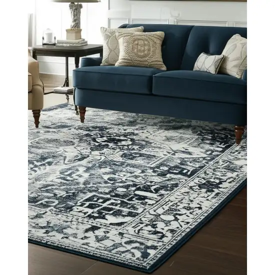 Blue And Beige Tribal Washable Area Rug With UV Protection Photo 1