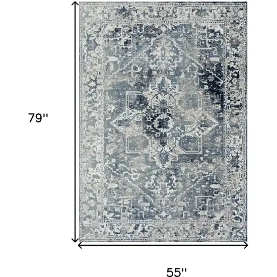 Blue And Beige Tribal Washable Area Rug With UV Protection Photo 6