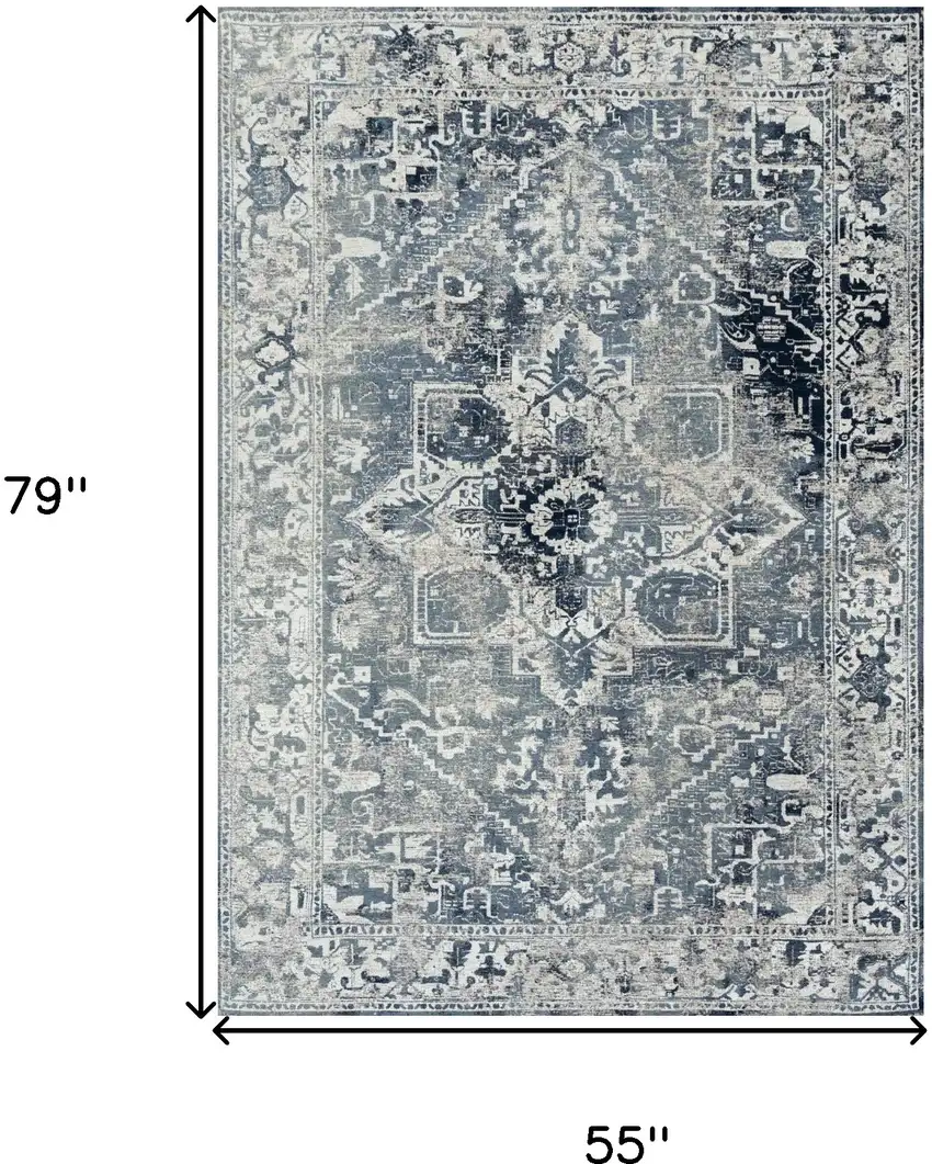 Blue And Beige Tribal Washable Area Rug With UV Protection Photo 6