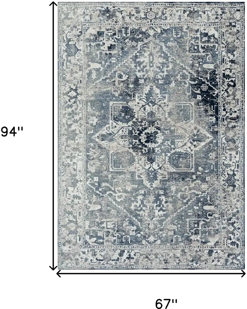 Blue And Beige Tribal Washable Area Rug With UV Protection Photo 6