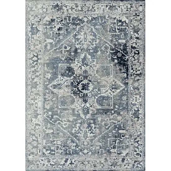Blue And Beige Tribal Washable Area Rug With UV Protection Photo 2