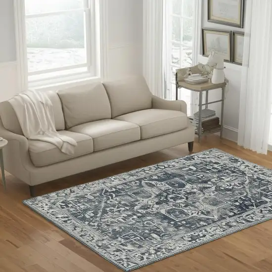 Blue And Beige Tribal Washable Area Rug With UV Protection Photo 1