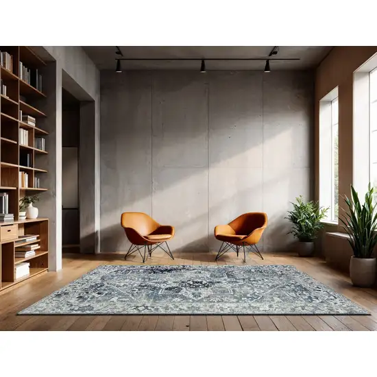 Blue And Beige Tribal Washable Area Rug With UV Protection Photo 5