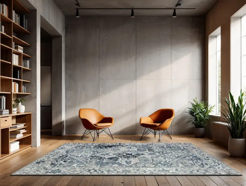 Blue And Beige Tribal Washable Area Rug With UV Protection Photo 5