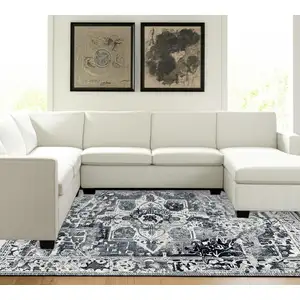 Photo of Blue And Beige Tribal Washable Area Rug With UV Protection