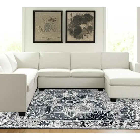 Blue And Beige Tribal Washable Area Rug With UV Protection Photo 1