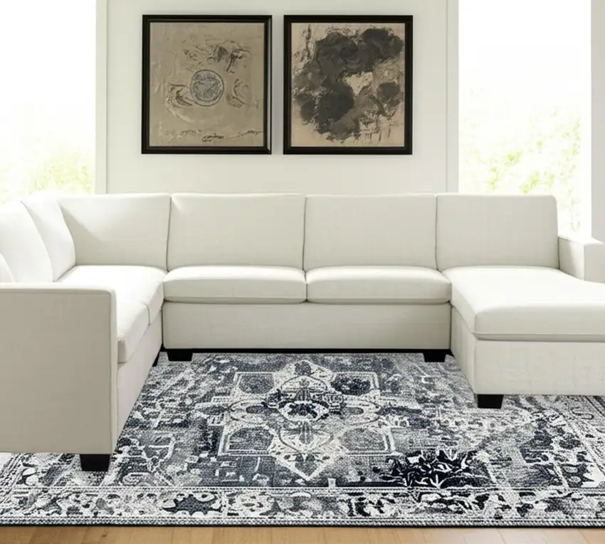 Blue And Beige Tribal Washable Area Rug With UV Protection Photo 1