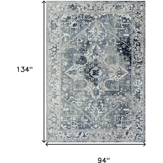 Blue And Beige Tribal Washable Area Rug With UV Protection Photo 6