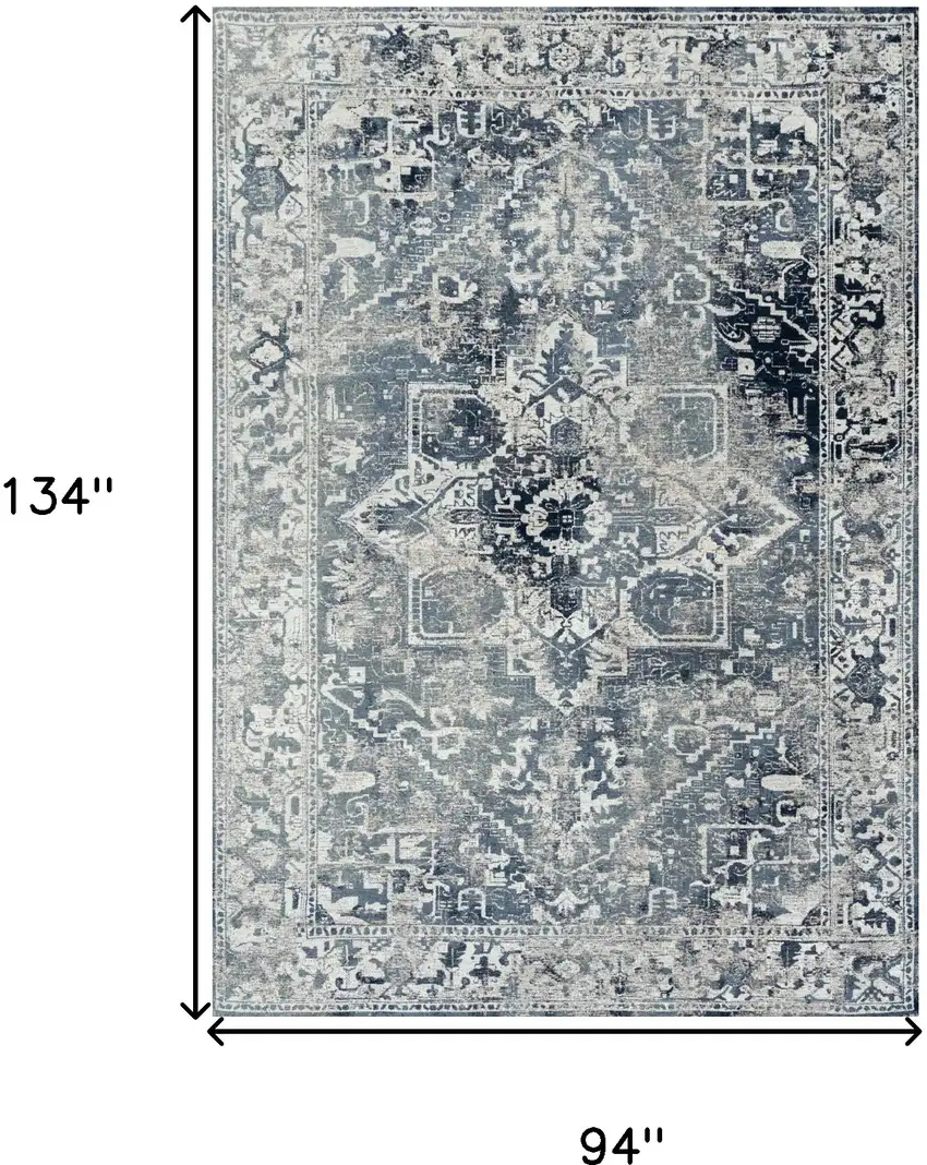 Blue And Beige Tribal Washable Area Rug With UV Protection Photo 6