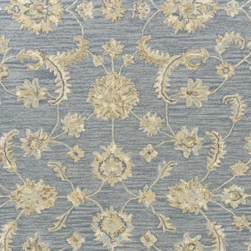Blue And Beige Wool Floral Hand Tufted Square Rug Photo 4
