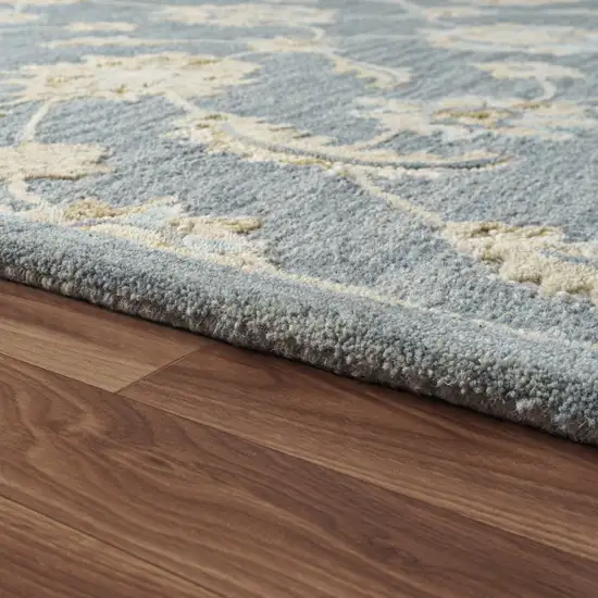 Blue And Beige Wool Floral Hand Tufted Square Rug Photo 7