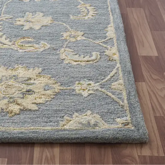 Blue And Beige Wool Floral Hand Tufted Square Rug Photo 9