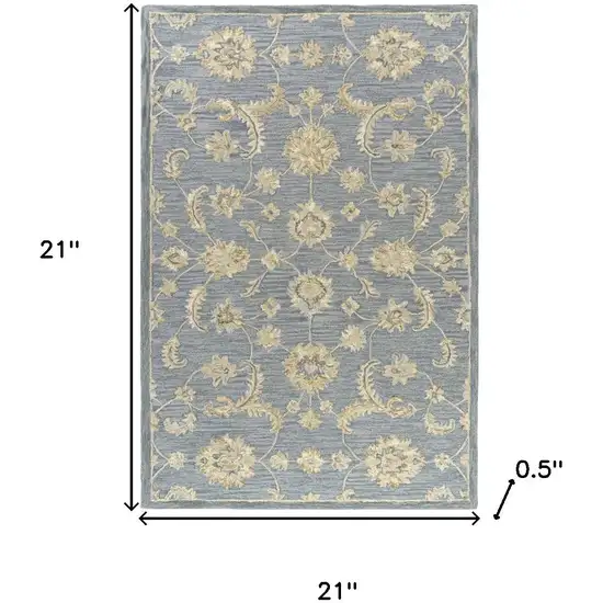Blue And Beige Wool Floral Hand Tufted Square Rug Photo 3