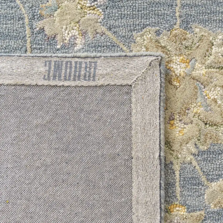 Blue And Beige Wool Floral Hand Tufted Square Rug Photo 9