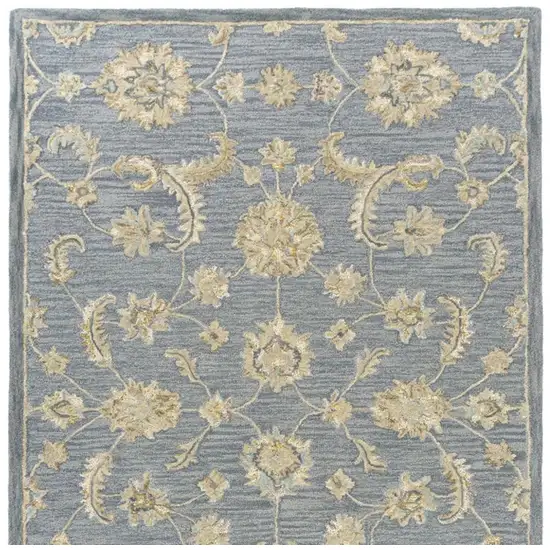 Blue And Beige Wool Floral Hand Tufted Square Rug Photo 5