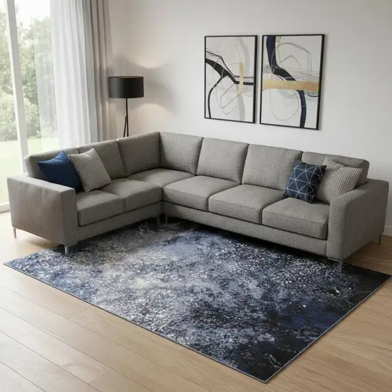 Blue And Black Abstract Area Rug Photo 1