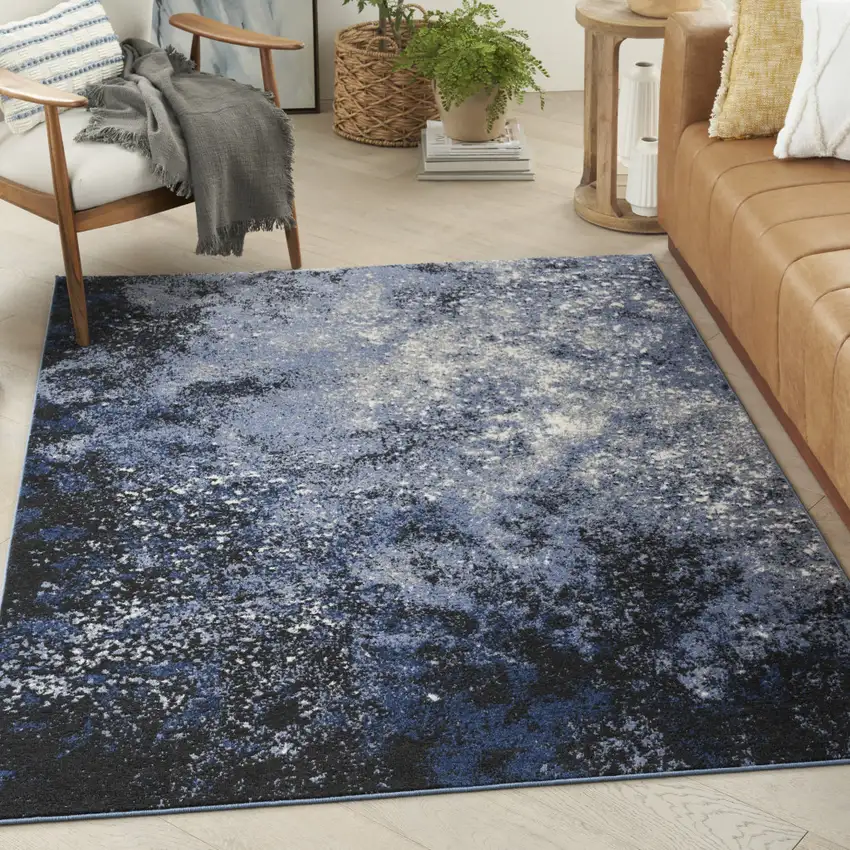 Blue And Black Abstract Area Rug Photo 5