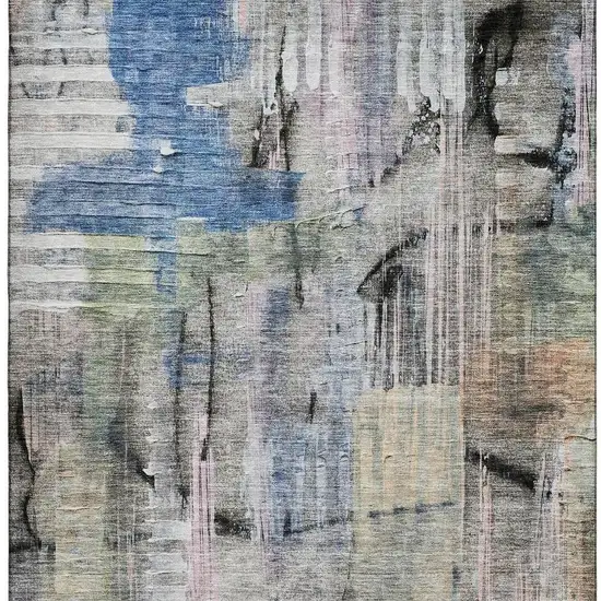 Blue And Black Abstract Washable Area Rug With UV Protection Photo 4