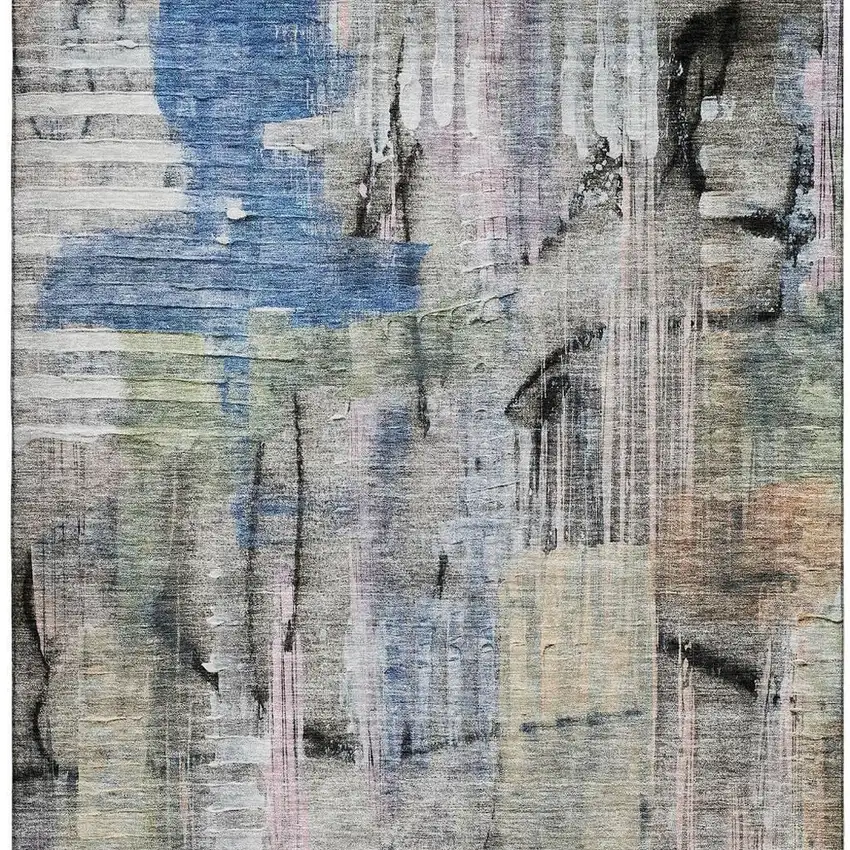 Blue And Black Abstract Washable Area Rug With UV Protection Photo 4