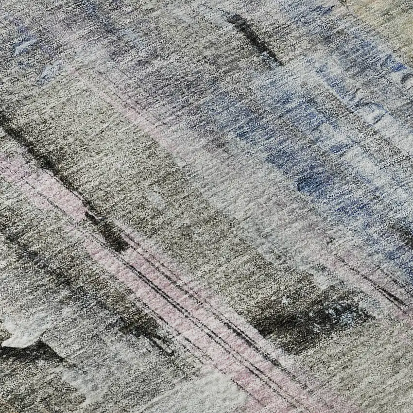 Blue And Black Abstract Washable Area Rug With UV Protection Photo 8