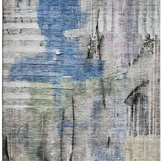 Blue And Black Abstract Washable Area Rug With UV Protection Photo 3