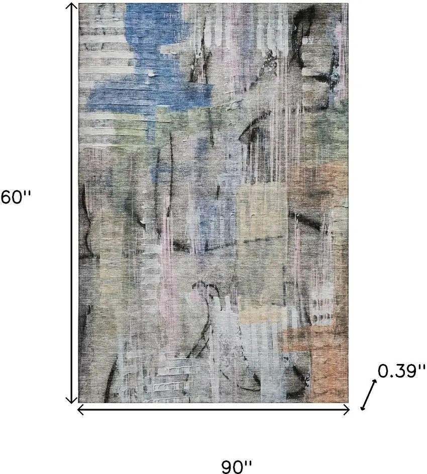 Blue And Black Abstract Washable Area Rug With UV Protection Photo 9