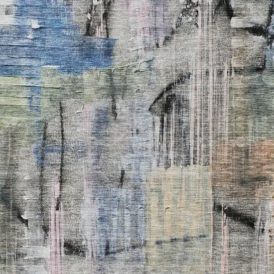 Blue And Black Abstract Washable Area Rug With UV Protection Photo 3