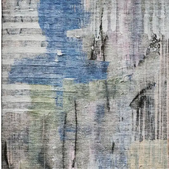 Blue And Black Abstract Washable Area Rug With UV Protection Photo 3