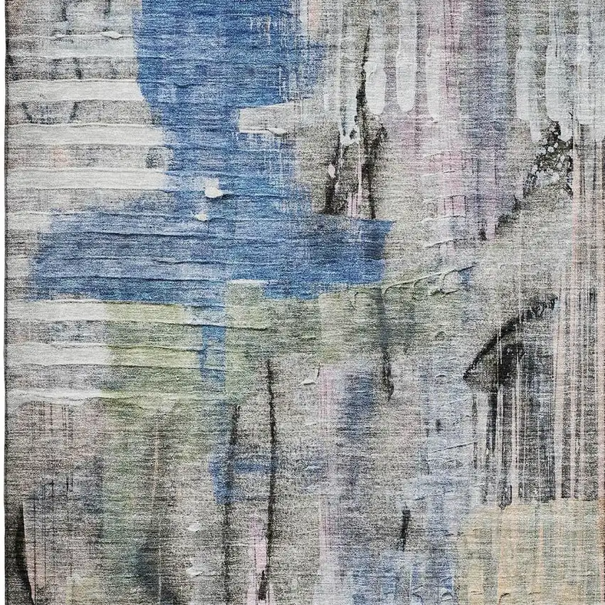 Blue And Black Abstract Washable Area Rug With UV Protection Photo 3