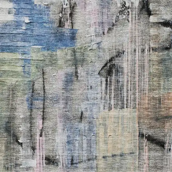 Blue And Black Abstract Washable Area Rug With UV Protection Photo 3