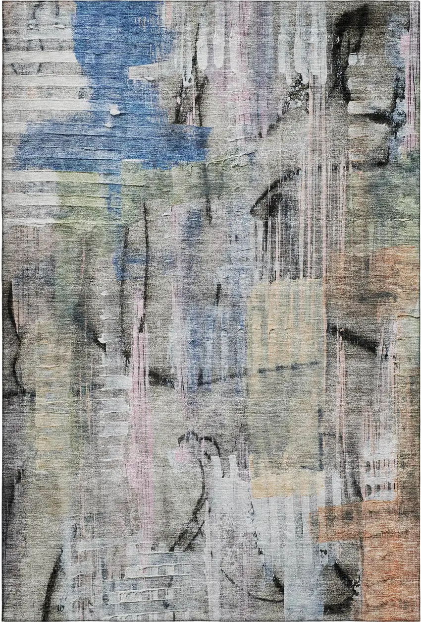 Blue And Black Abstract Washable Area Rug With UV Protection Photo 1