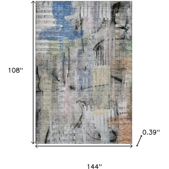 Blue And Black Abstract Washable Area Rug With UV Protection Photo 9